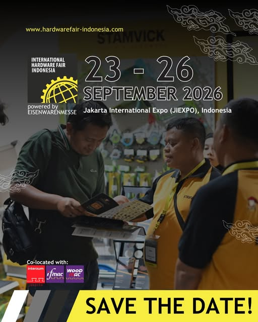 International Hardware Fair Indonesia 2026 exhibition poster NICE PIK 2 Jakarta hardware fastener market
